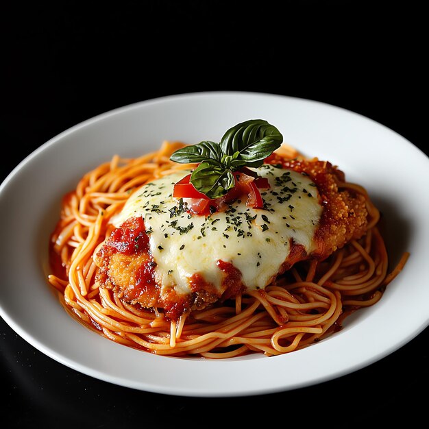 un plato de espagueti con una salsa de tomate en él