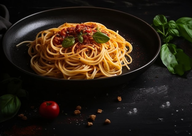 Un plato de espaguetis con salsa de tomate