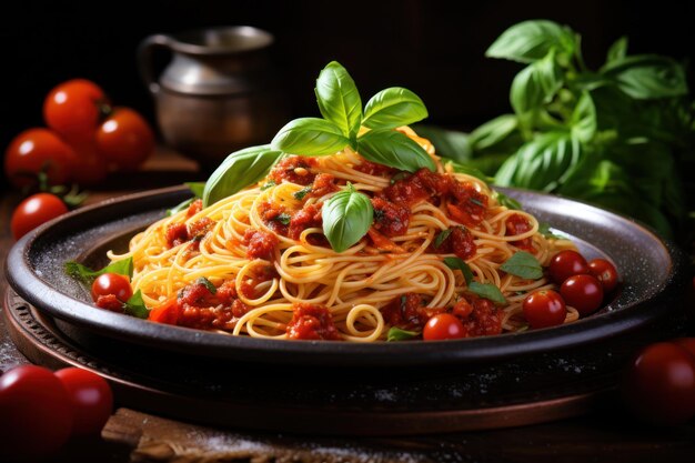 un plato de espaguetis con tomates