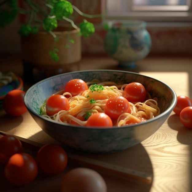 Un plato de espaguetis con tomates