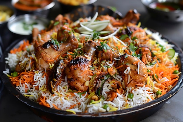 Foto el plato exótico de pollo biryani de hyderabad