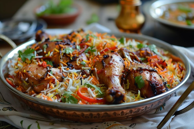 Foto el plato exótico de pollo biryani de hyderabad