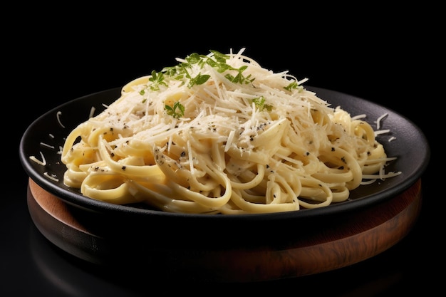 Plato de fettuccine alfredo con queso parmesano