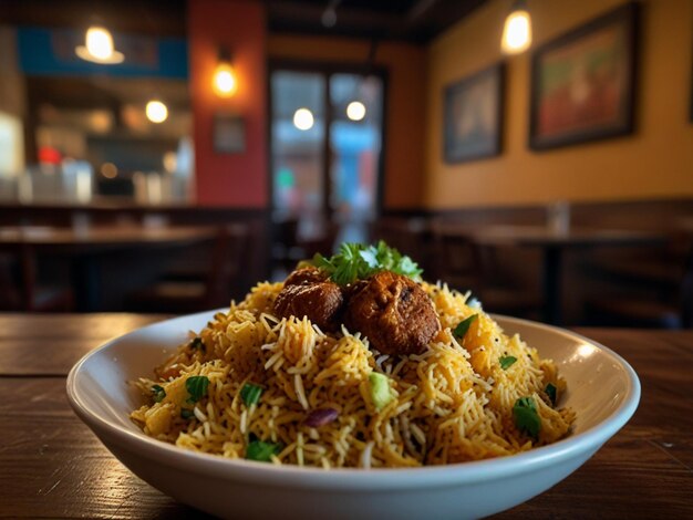 un plato de fideos con arroz y carne en él