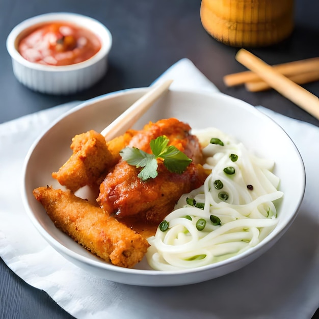 Un plato de fideos con una cuchara dentro