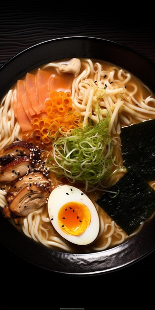 Un plato de fideos con un huevo encima