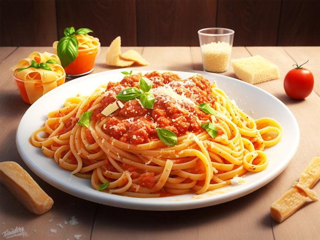 Un plato de fideos Servido con verduras y hierbas