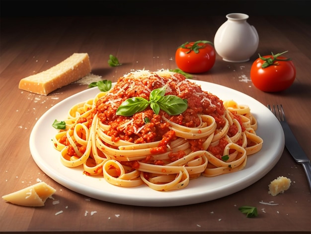 Un plato de fideos Servido con verduras y hierbas