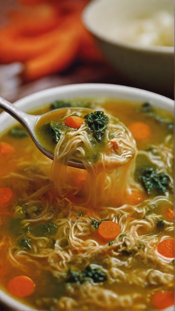 Foto un plato de fideos con zanahorias y brócoli