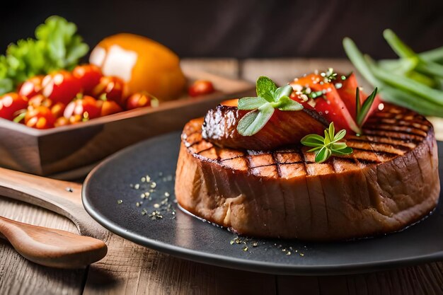 un plato de filetes con fresas y fresas.