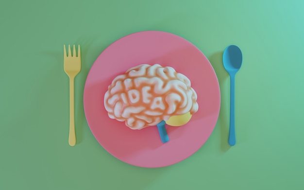 Foto plato con fondo de idea de cerebro