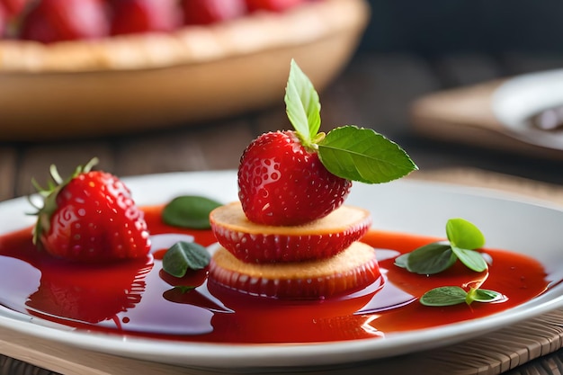 Un plato de fresas con una fresa encima