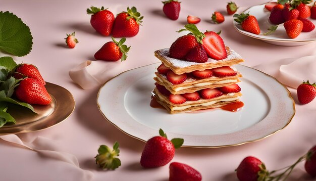 Un plato de fresas con fresas en él con un plato de fresa en él