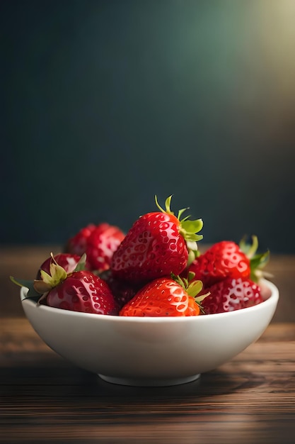 Un plato de fresas en una mesa de madera