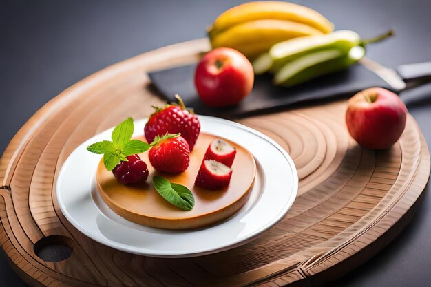 un plato de fresas y plátanos con un cuchillo en él