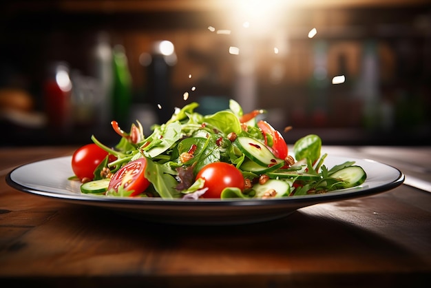 Un plato fresco de ensalada esperando para ser comido