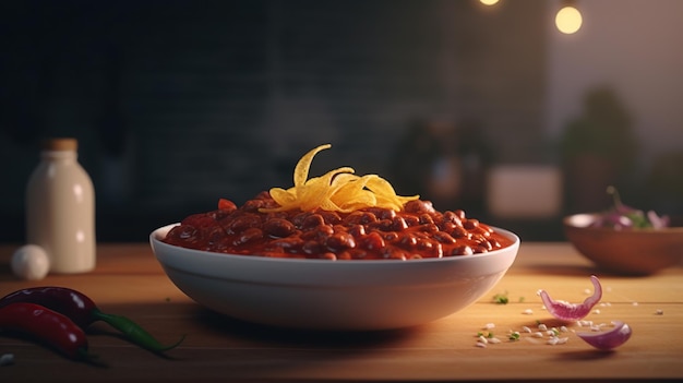 Un plato de frijoles en un plato blanco sobre una mesa en un restaurante