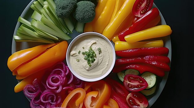 Un plato frío y refrescante de verduras crudas con una variedad de verduras crudas es el complemento perfecto para cualquier comida de verano o reunión al aire libre.