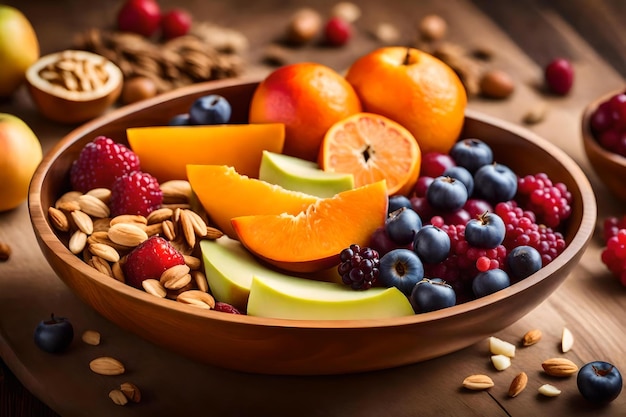 Un plato de fruta con almendras, almendras y almendras.