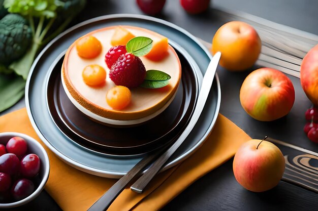 un plato de fruta con un cuchillo y un cuchillo encima