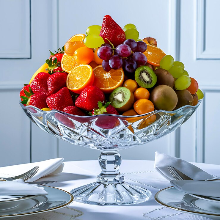 un plato de fruta está en una mesa con una servilleta y una servilletta