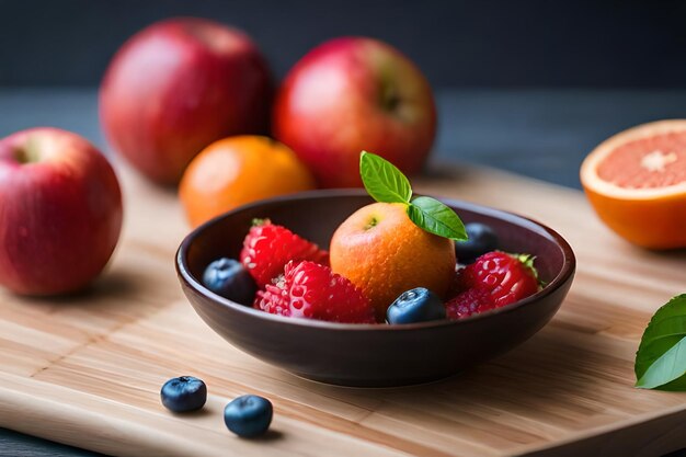 un plato de fruta con fresas y arándanos