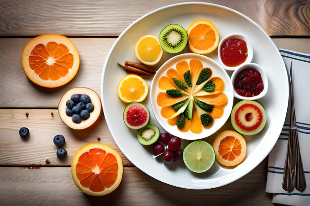 un plato de fruta con un montón de frutas diferentes en él