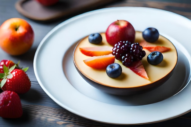 un plato de fruta con moras y frambuesas