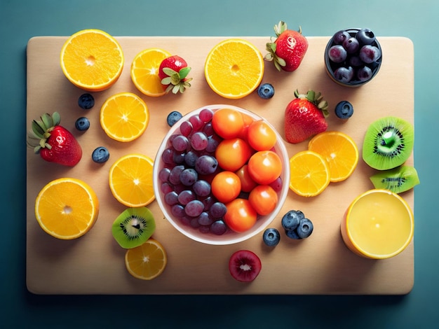 Un plato de fruta con un plato de frutas en él