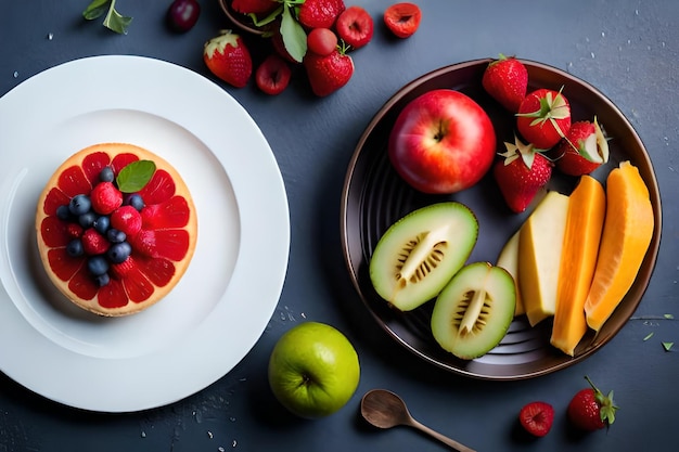 Un plato de fruta y un plato de kiwi