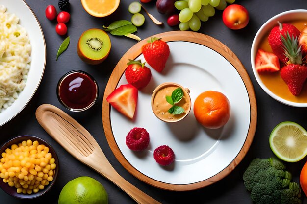 Foto un plato de fruta y un plato de mermelada