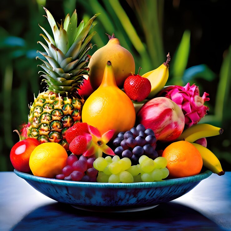 un plato de fruta que incluye piña piña y piña