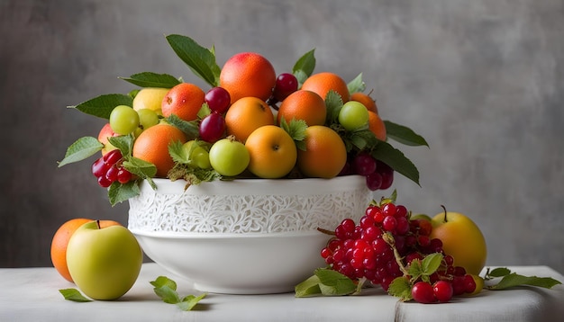 un plato de fruta con un ramo de fruta en él