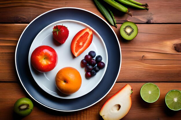 un plato de fruta con un ramo de uvas en él