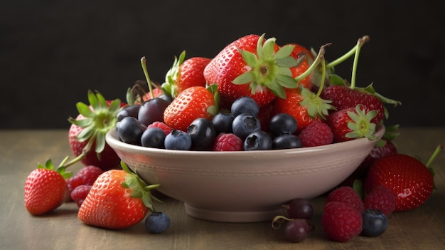 Un plato de frutas con bayas en él