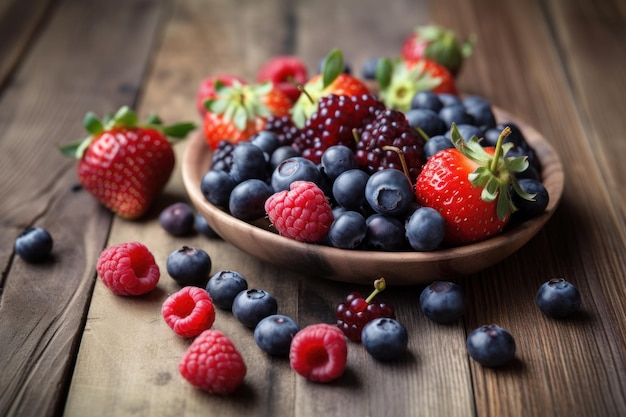 Un plato de frutas con bayas en él