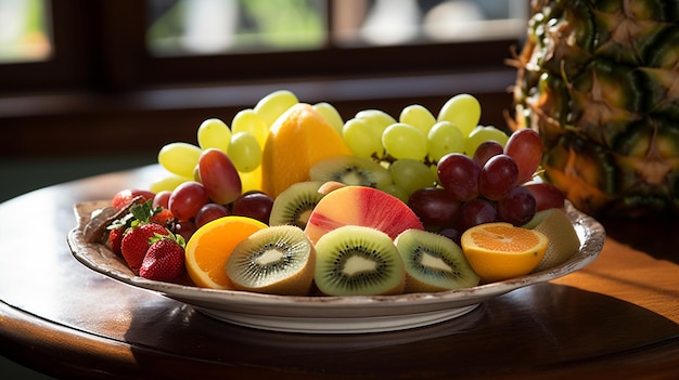 Foto un plato de frutas de colores