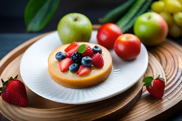 un plato con frutas y fresas