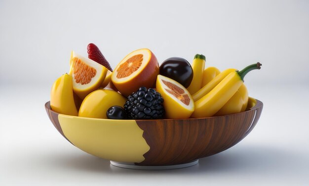 Un plato de frutas en la mesa.