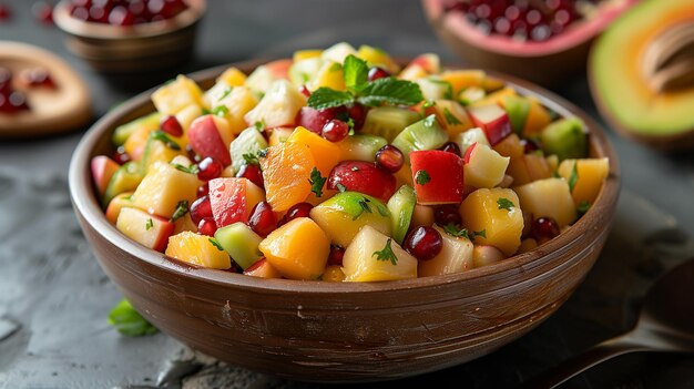 Foto un plato de frutas mezcladas en la mesa.