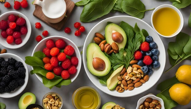 un plato de frutas y nueces, incluidas las almendras y las almendres