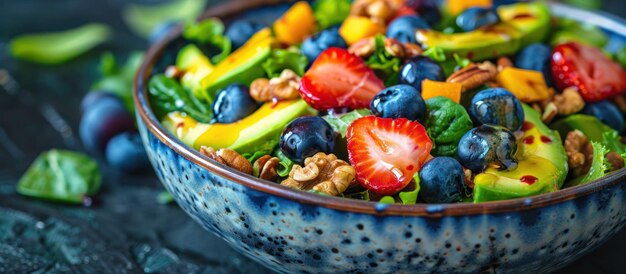 Un plato de frutas y nueces en la mesa