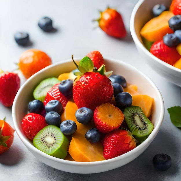 Un plato de frutas con el número 5 en él