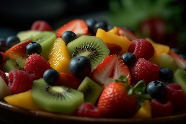 Foto un plato de frutas con la palabra fruta en él