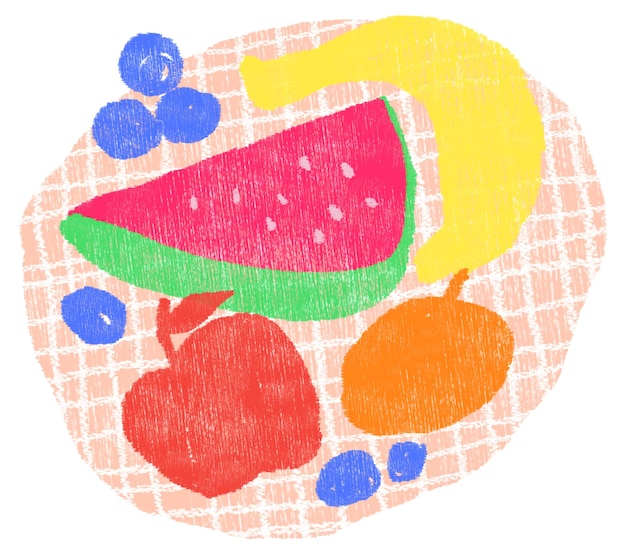 Plato de frutas pegatina png diseño de garabateo fondo transparente