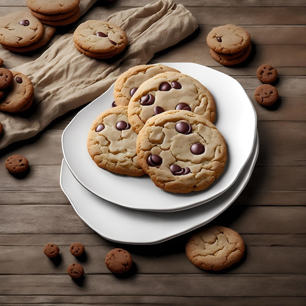 Un plato de galletas con chispas de chocolate encima