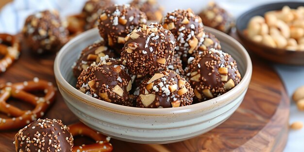 un plato de galletas de chocolate con nueces en el lado