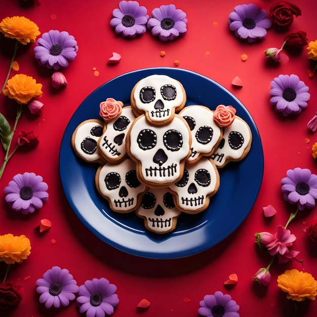 Foto plato con galletas en forma de calavera