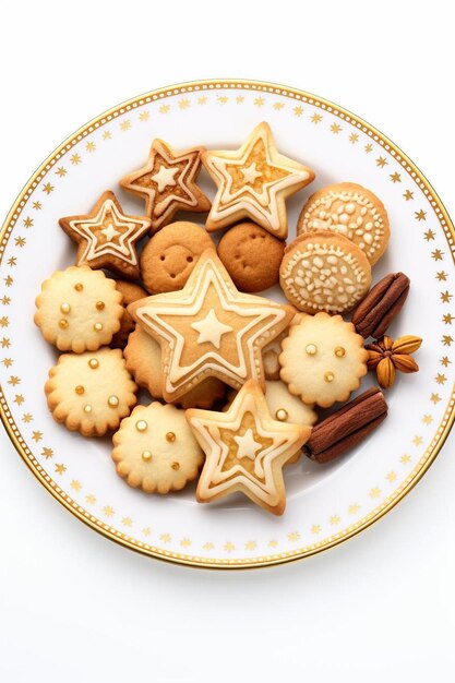 Foto un plato de galletas con galletas en forma de estrella en él