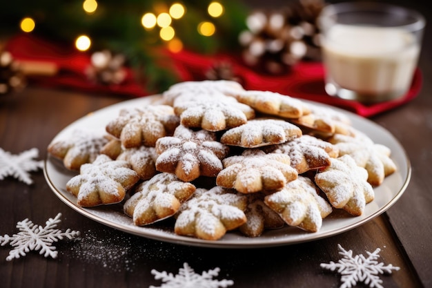 Un plato de galletas de Navidad recién horneadas